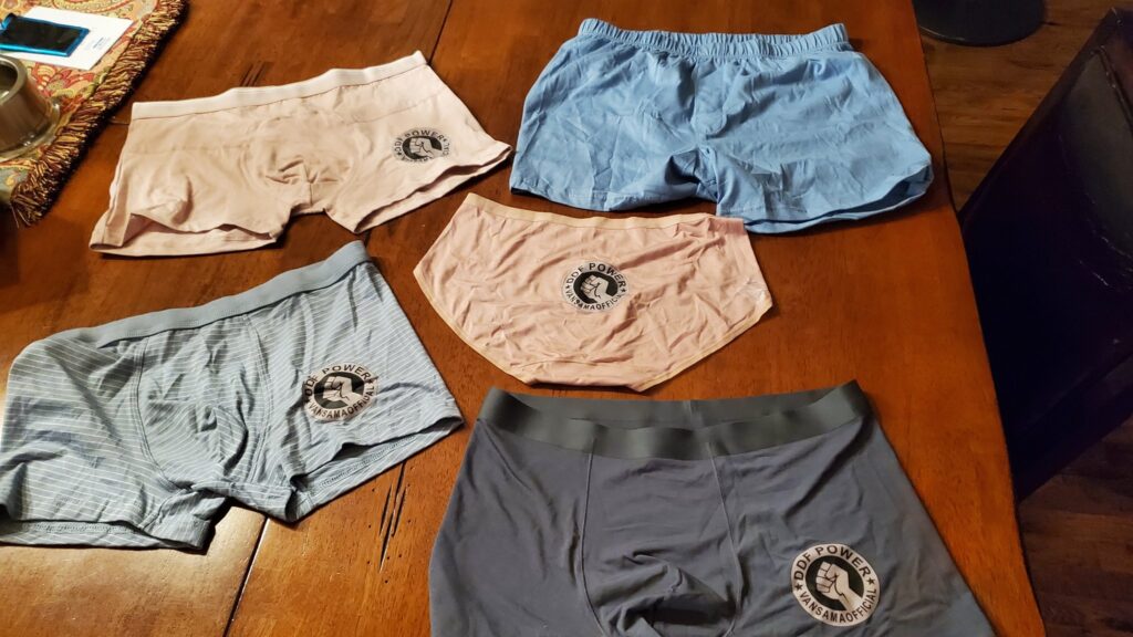 5 different colored DDF underwear